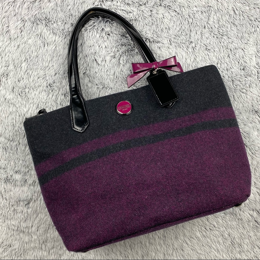 Coach Wool Stripe Purse with Bow